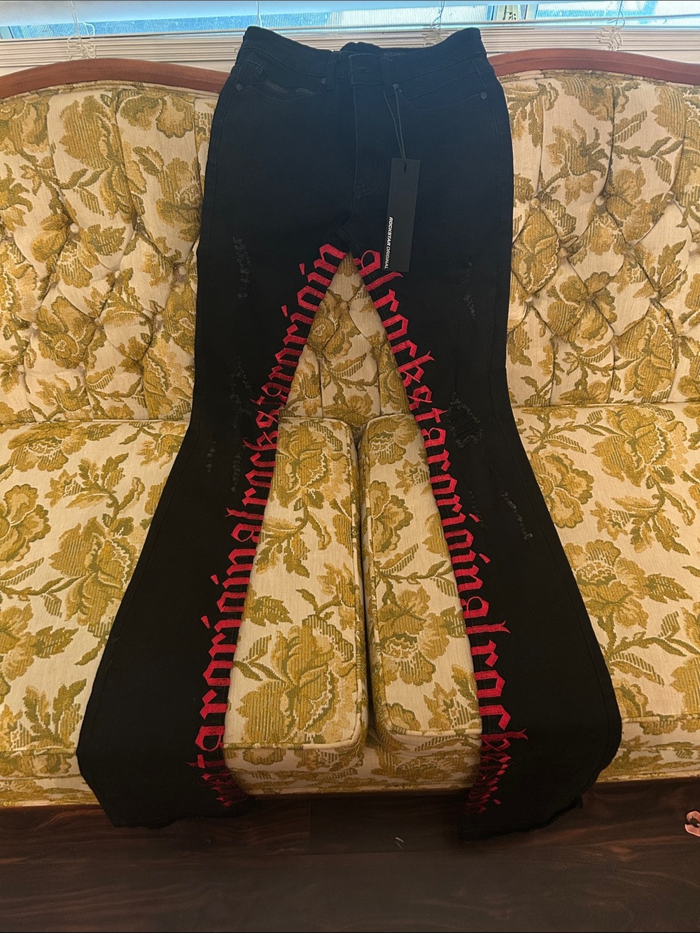 Black Goth Jeans with Red Gothic Script